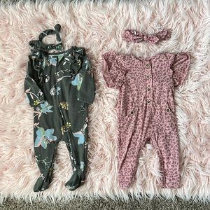 2 Jessica Simpson 3-6 month outfits with matching headbands